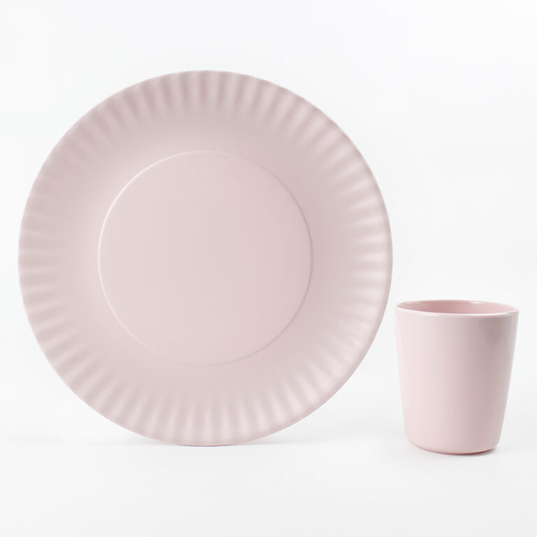 Plato Candy Rosa Frente con Vaso